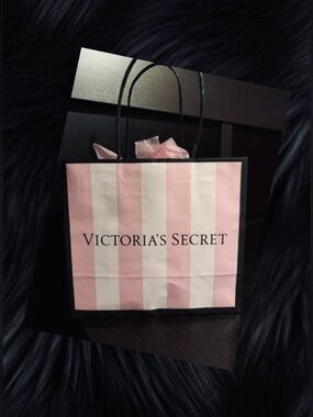 Victoria's Secret Large Signature Pink & White Striped Tote w/ Black Trim